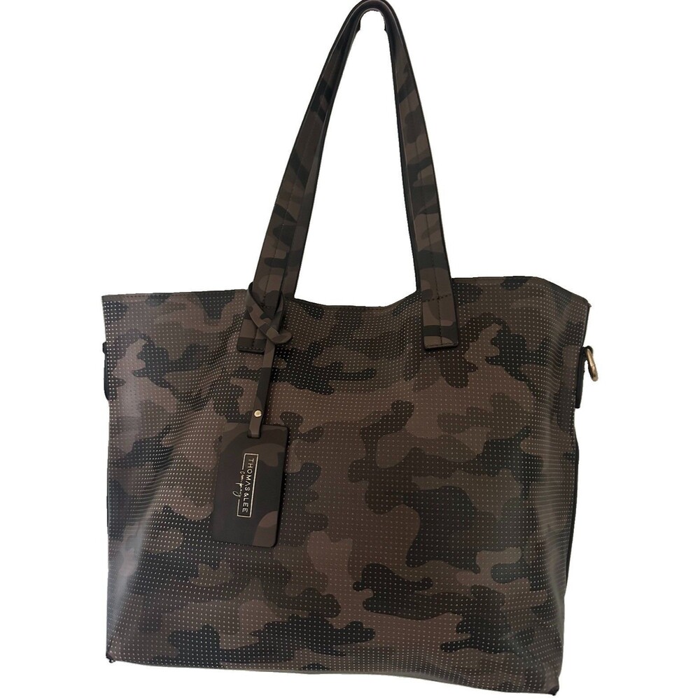 Thomas & Lee Camo Vegan Leather Perforated Tote Shoulder Bag 14x10